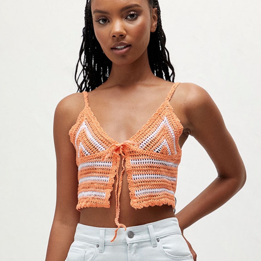 Kendall & Kylie Crochet Tie Front Tank Top